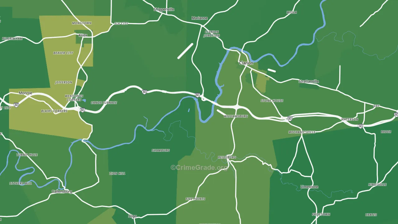 Clarion County, PA Map of Vehicle Theft Rates