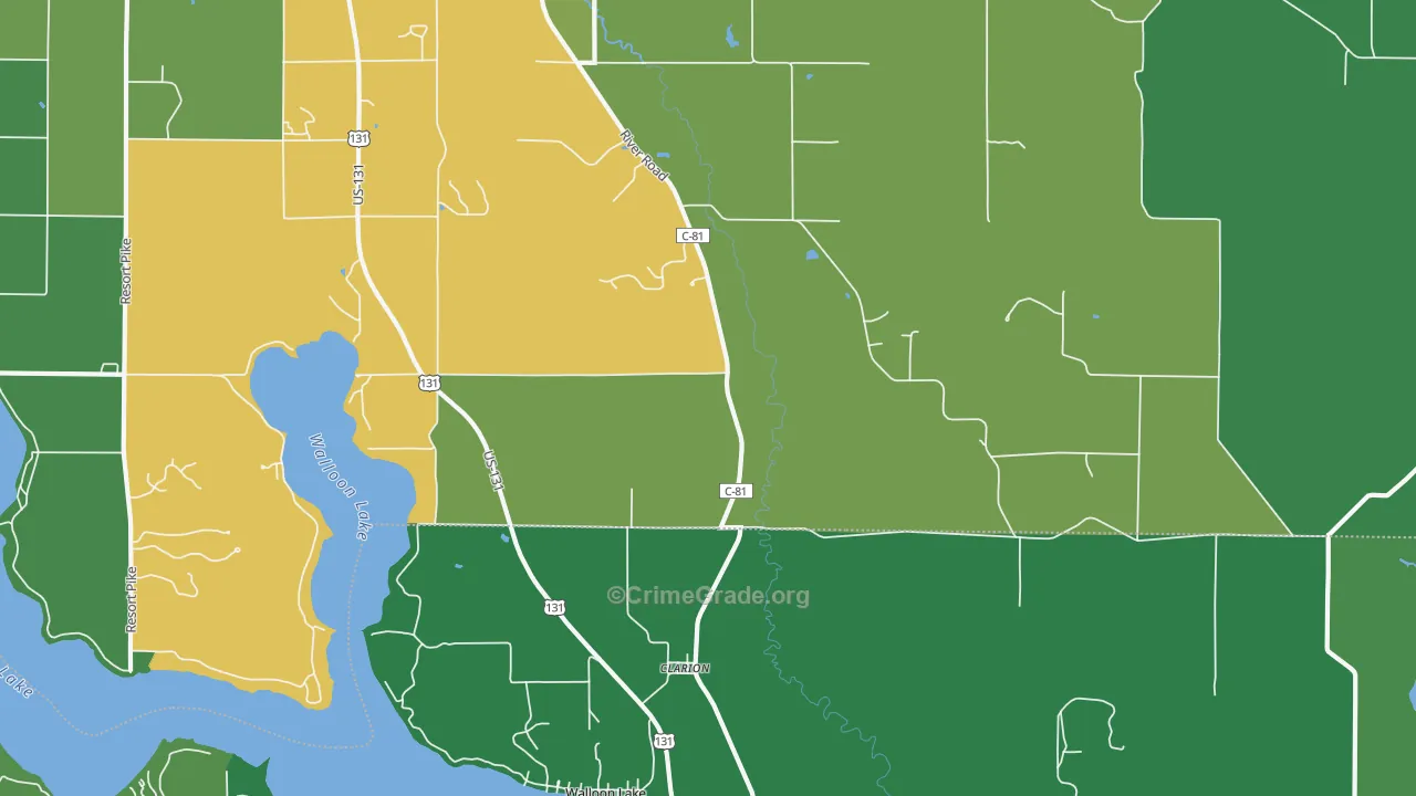 Clarion, MI Map of Vehicle Theft Rates