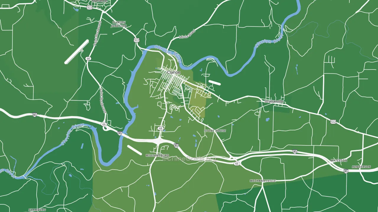 Clarion, PA Map of Vehicle Theft Rates