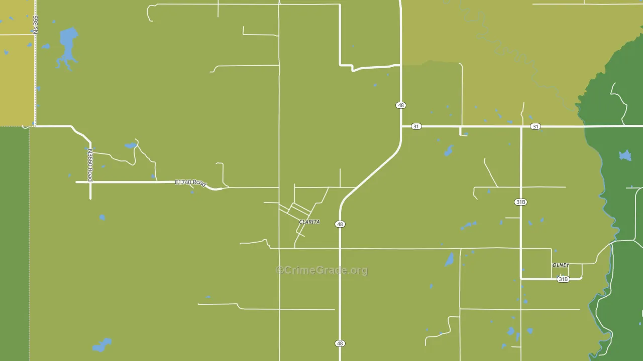 Clarita, OK Map of Vehicle Theft Rates