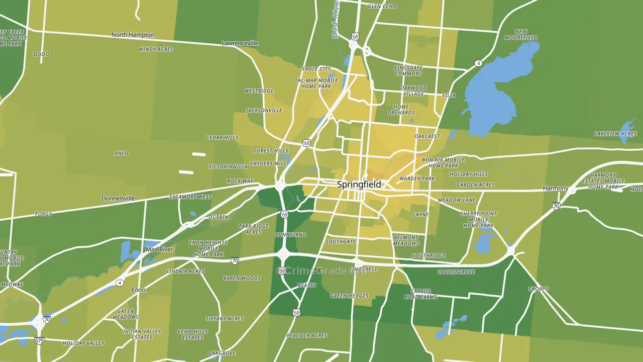 Clark County, OH Map of Vehicle Theft Rates