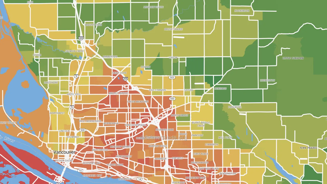 Clark County, WA Map of Vehicle Theft Rates