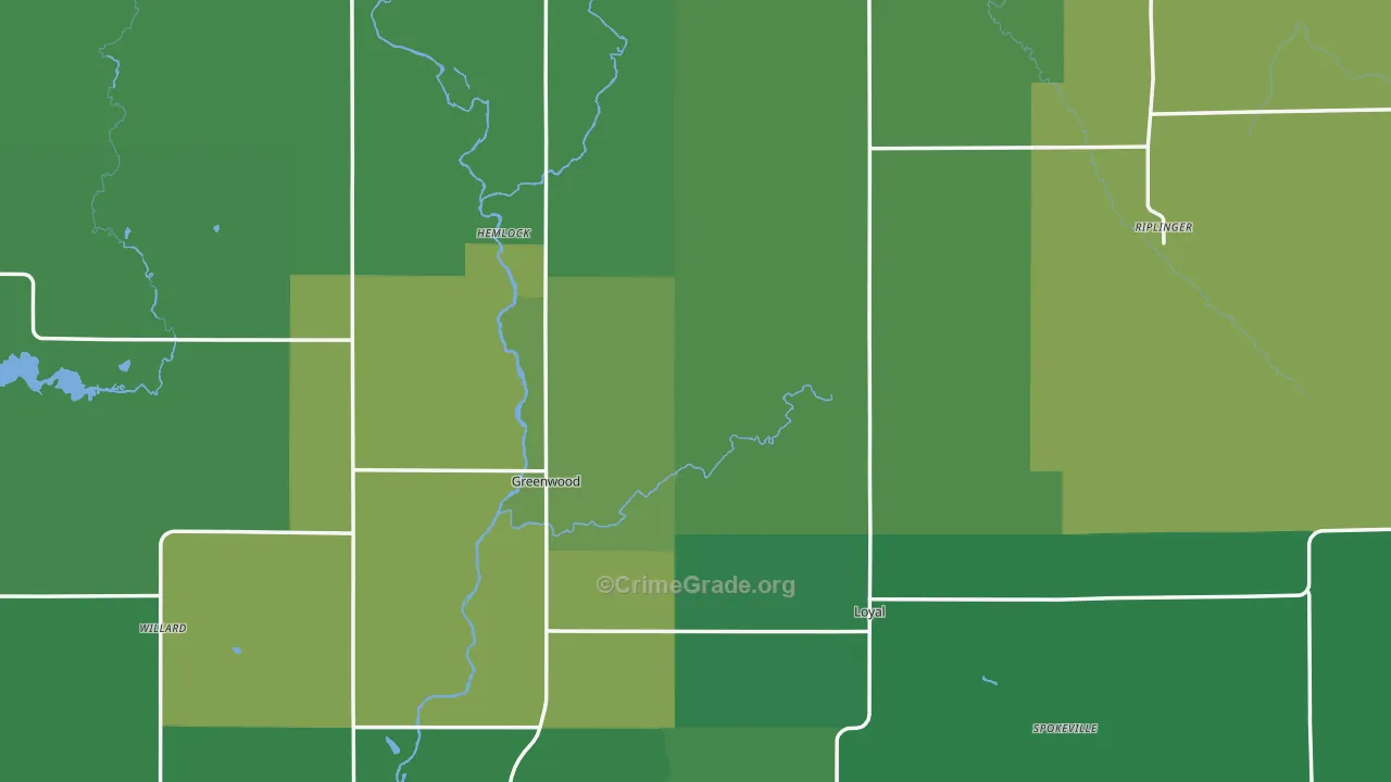 Clark County, WI Map of Vehicle Theft Rates