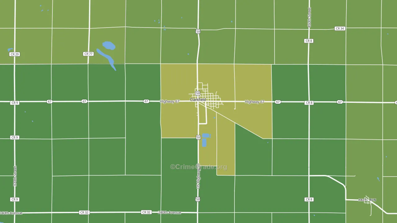 Clarkfield, MN Map of Vehicle Theft Rates