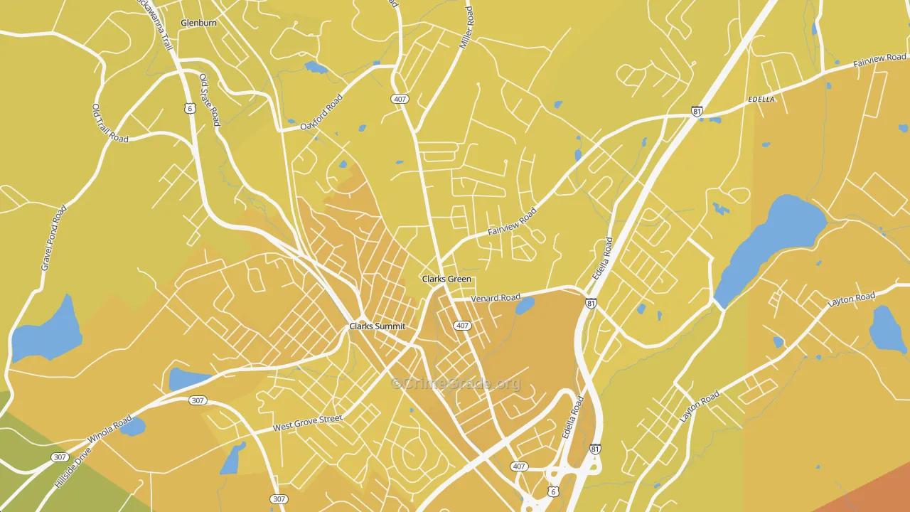 Clarks Green, PA Map of Vehicle Theft Rates