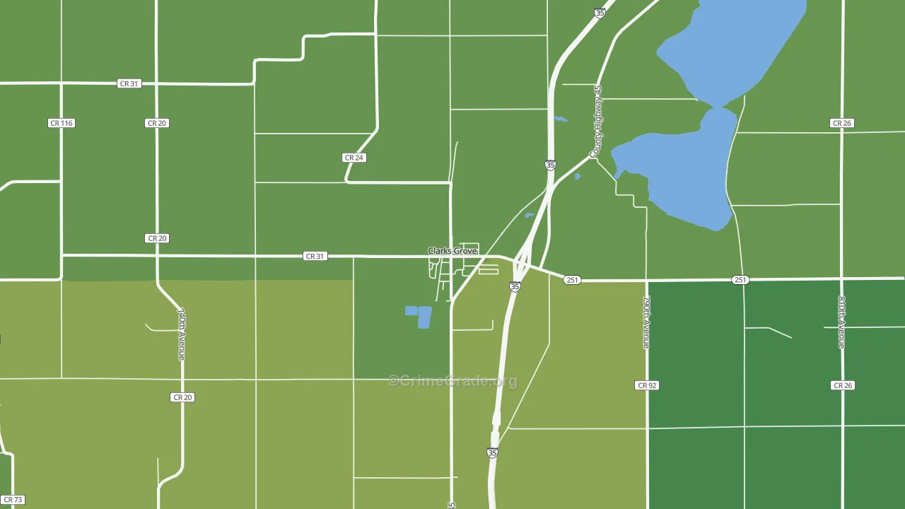 Clarks Grove, MN Map of Vehicle Theft Rates
