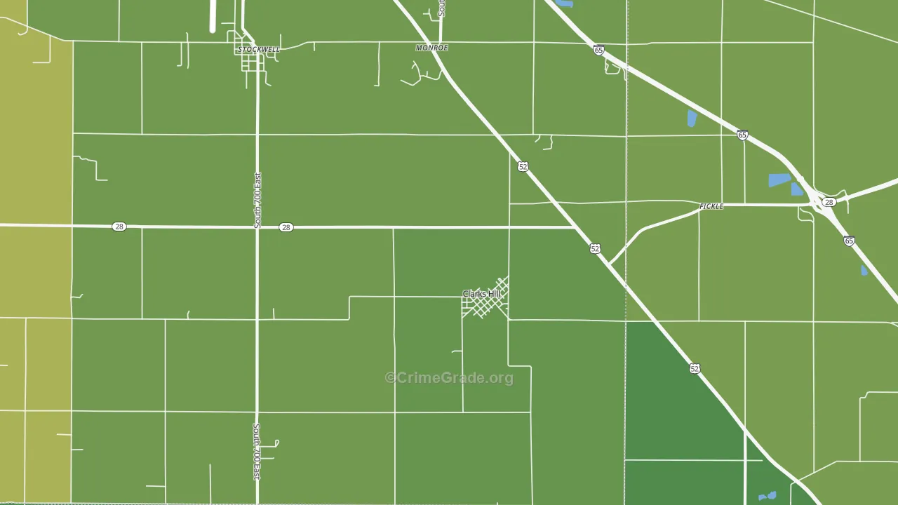 Clarks Hill, IN Map of Vehicle Theft Rates