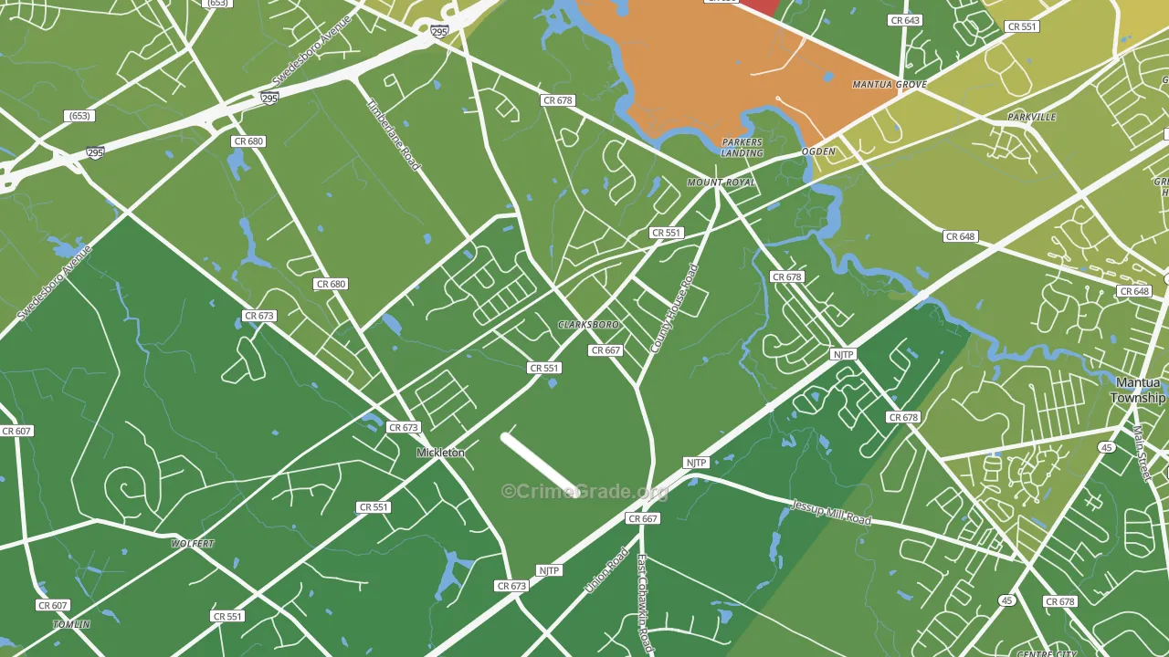 Clarksboro, NJ Map of Vehicle Theft Rates