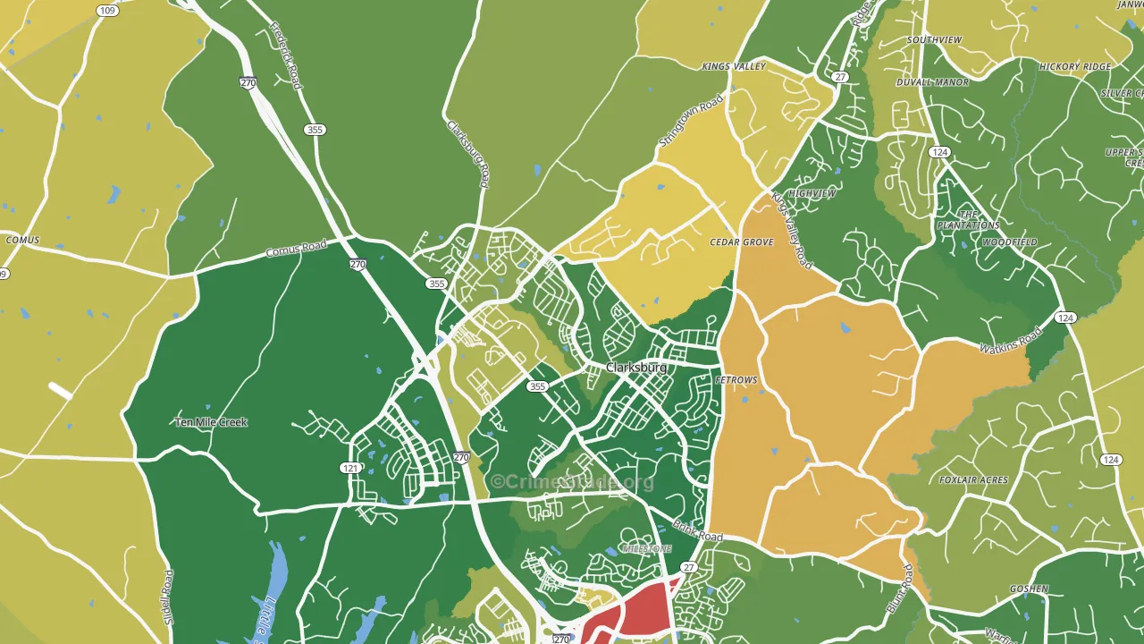 Clarksburg, MD Map of Vehicle Theft Rates