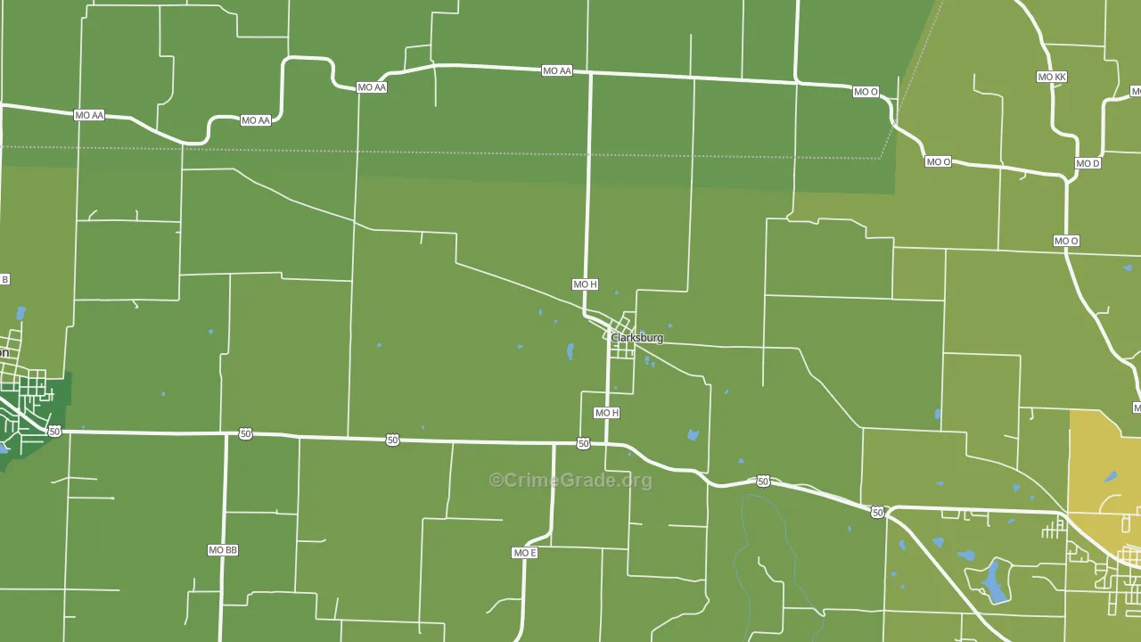 Clarksburg, MO Map of Vehicle Theft Rates