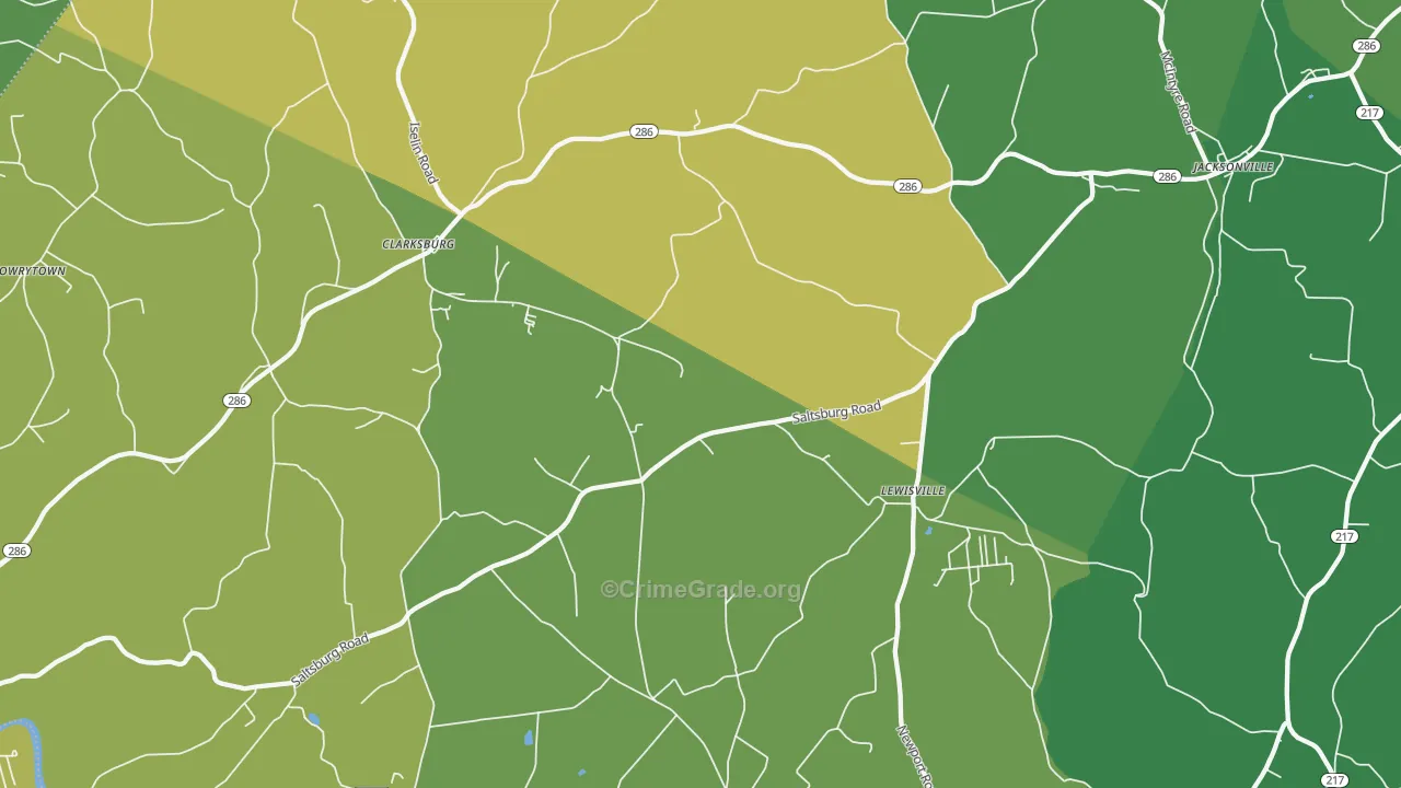 Clarksburg, PA Map of Vehicle Theft Rates