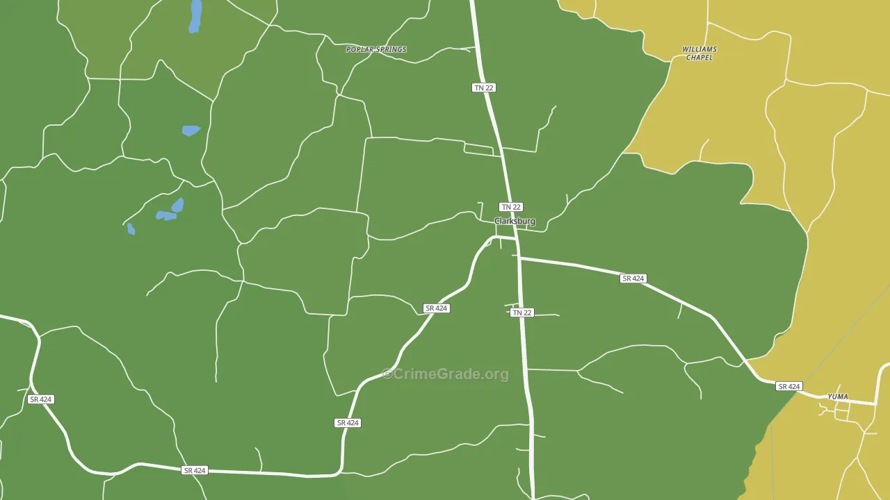 Clarksburg, TN Map of Vehicle Theft Rates