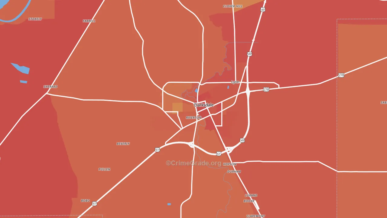 Clarksdale, MS Map of Vehicle Theft Rates