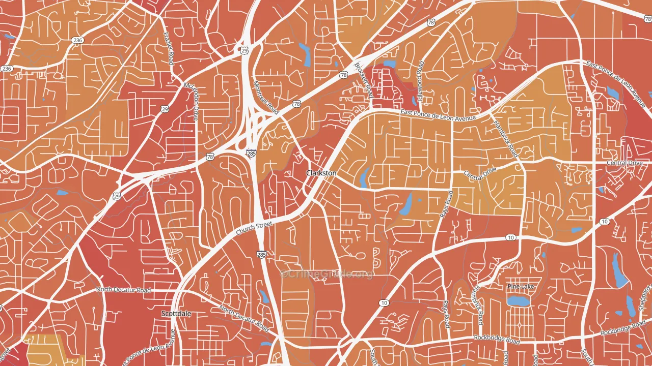 Clarkston, GA Map of Vehicle Theft Rates