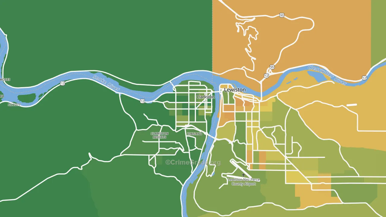 Clarkston, WA Map of Vehicle Theft Rates