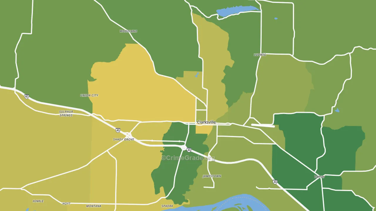 Clarksville, AR Map of Vehicle Theft Rates