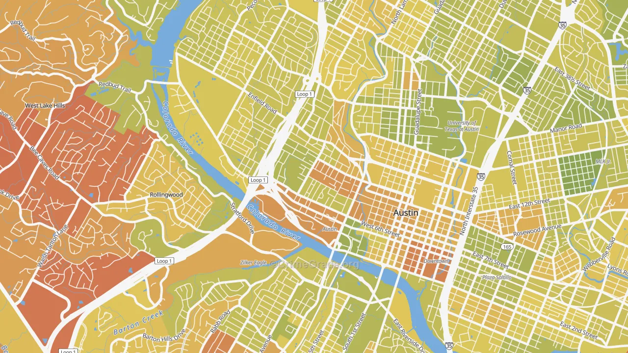 Clarksville, Austin, TX Map of Vehicle Theft Rates