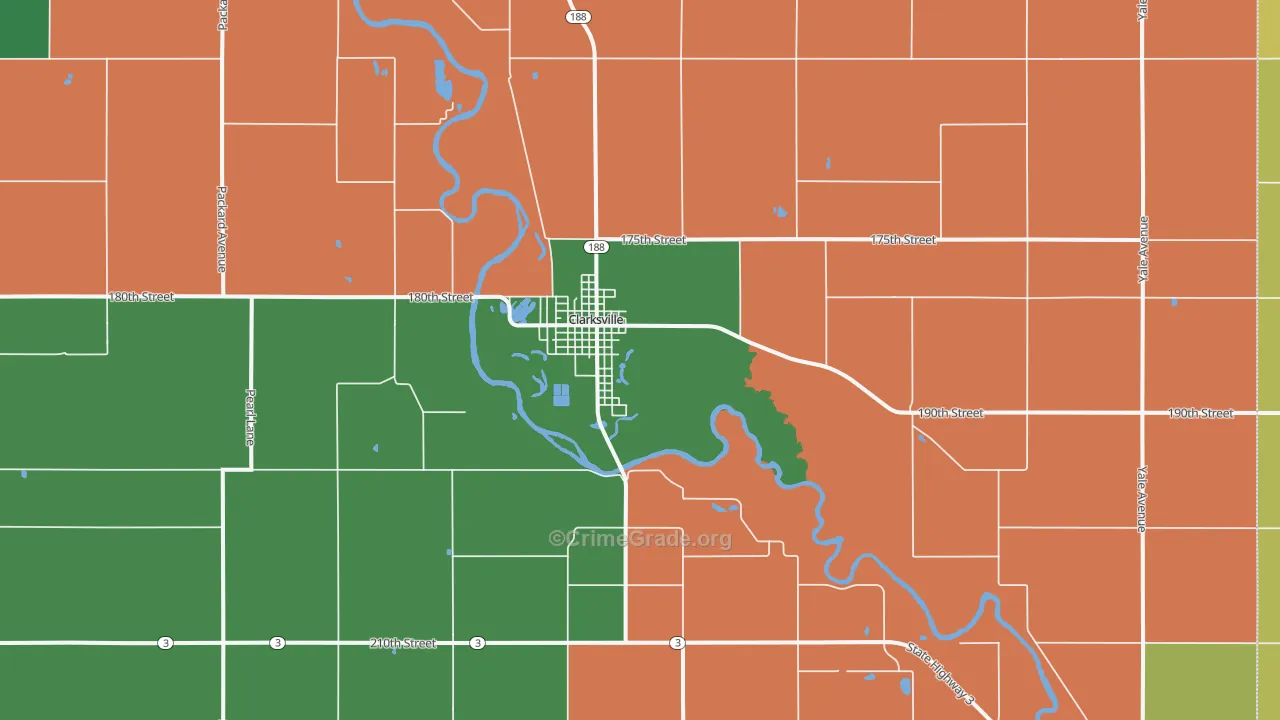 Clarksville, IA Map of Vehicle Theft Rates