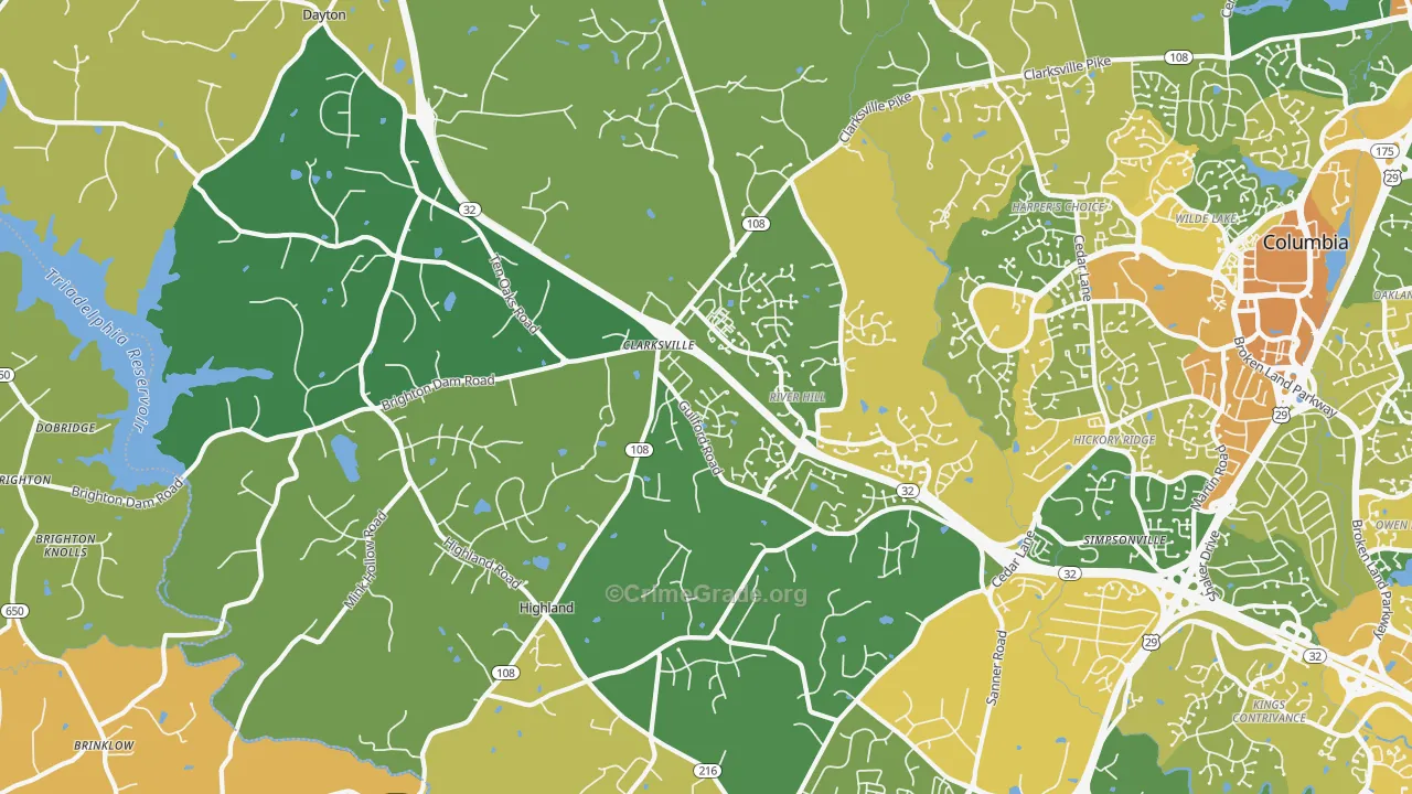 Clarksville, MD Map of Vehicle Theft Rates