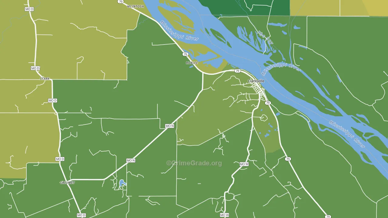 Clarksville, MO Map of Vehicle Theft Rates