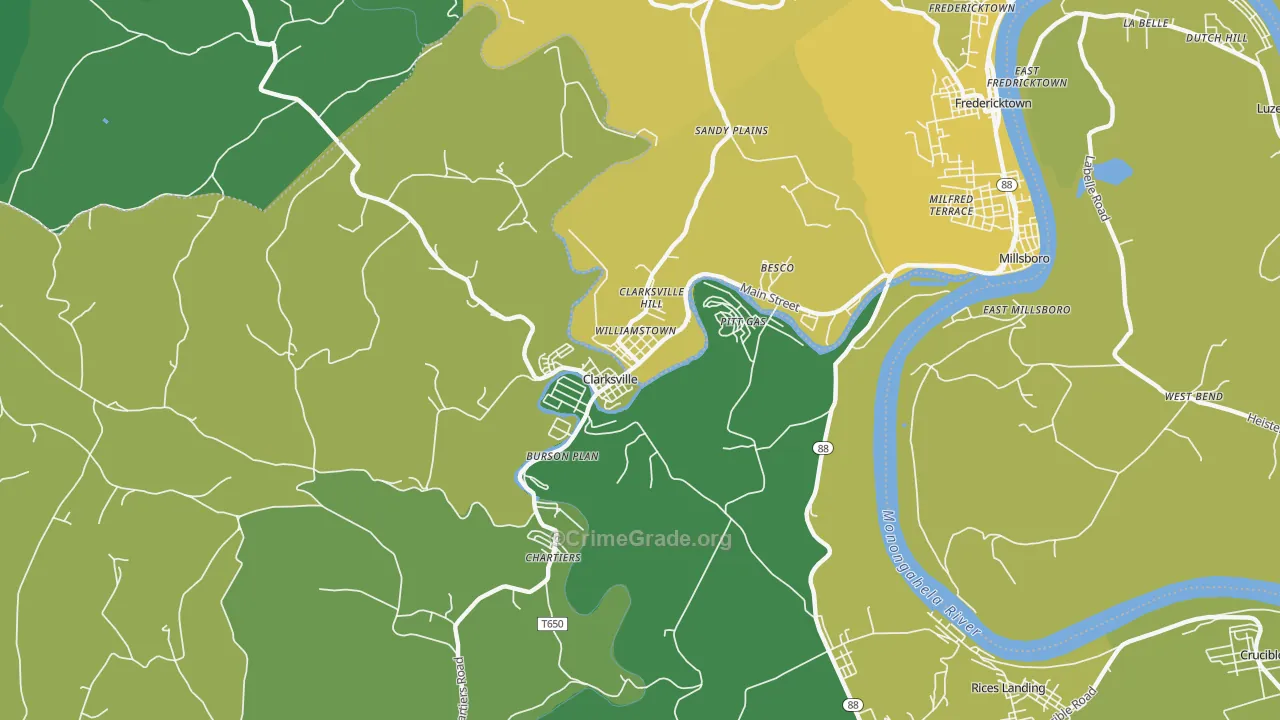 Clarksville, PA Map of Vehicle Theft Rates