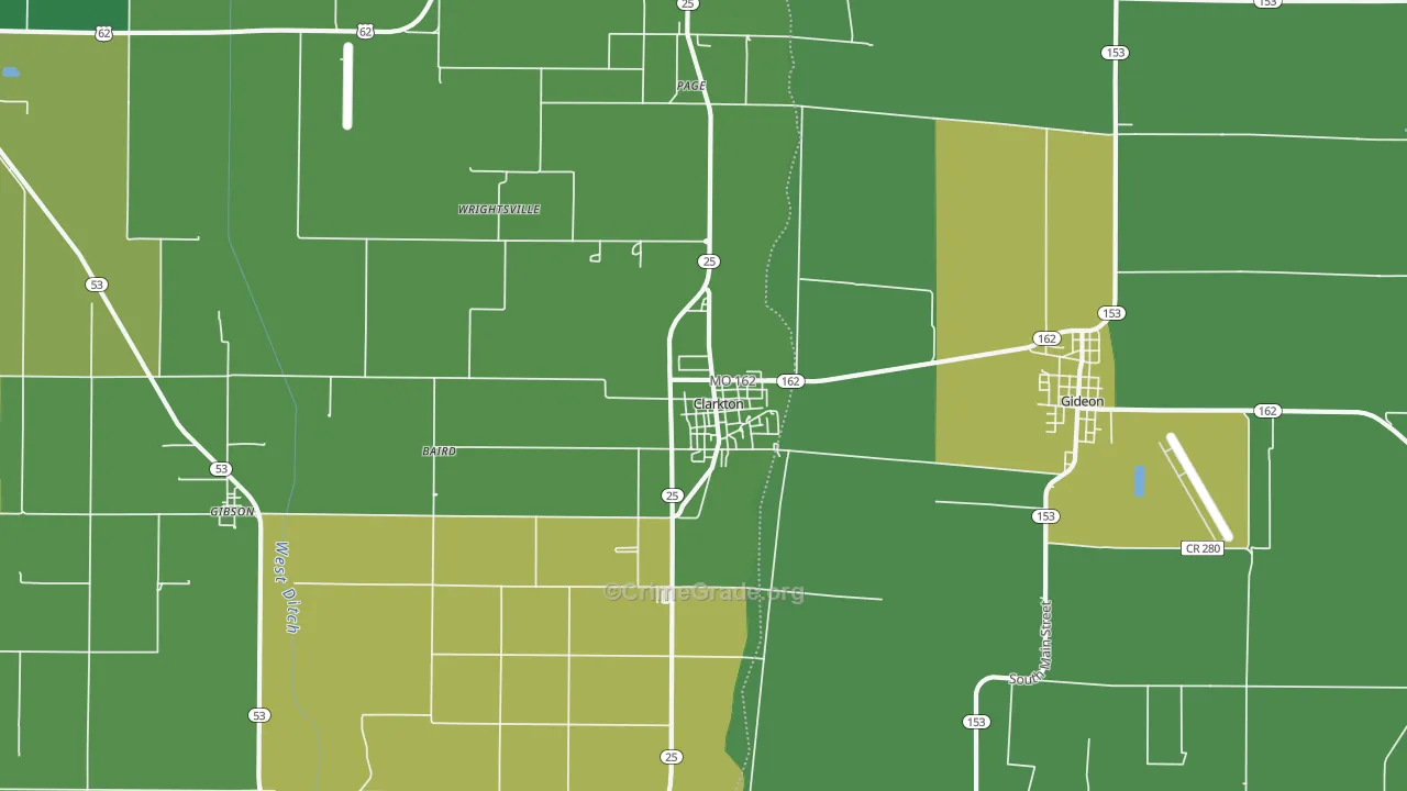 Clarkton, MO Map of Vehicle Theft Rates