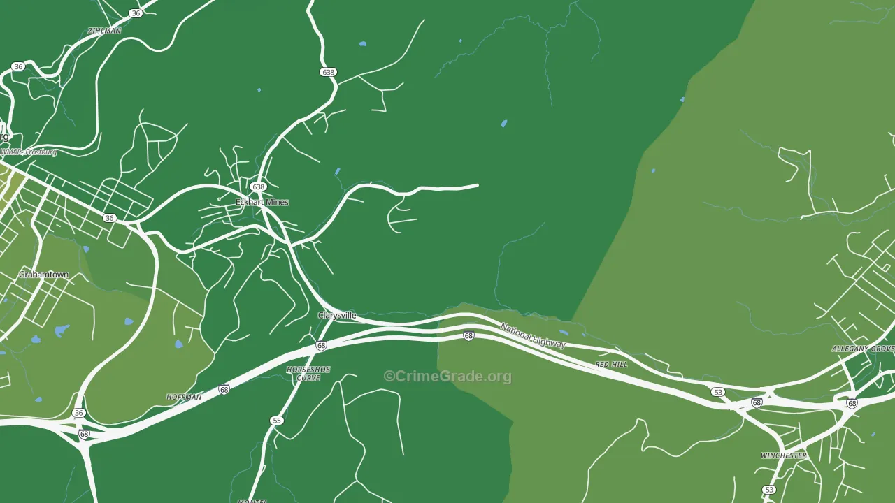 Clarysville, MD Map of Vehicle Theft Rates