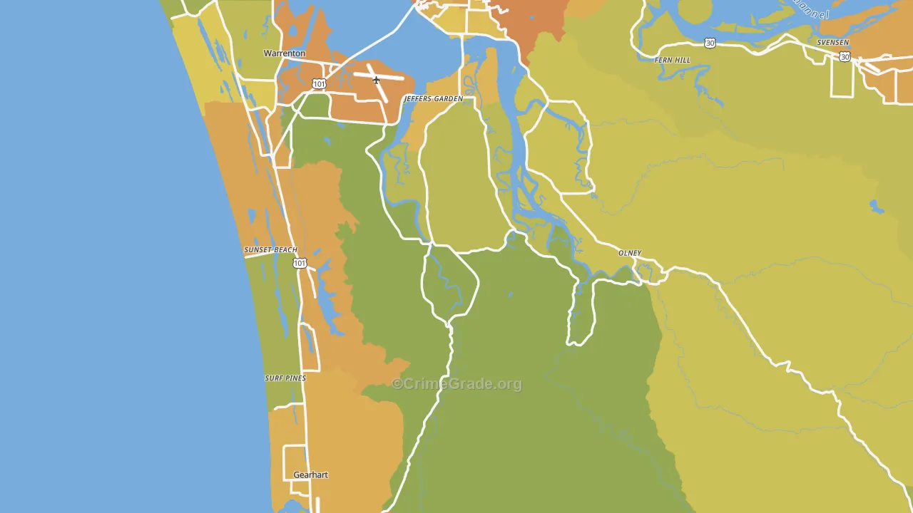 Clatsop County, OR Map of Vehicle Theft Rates