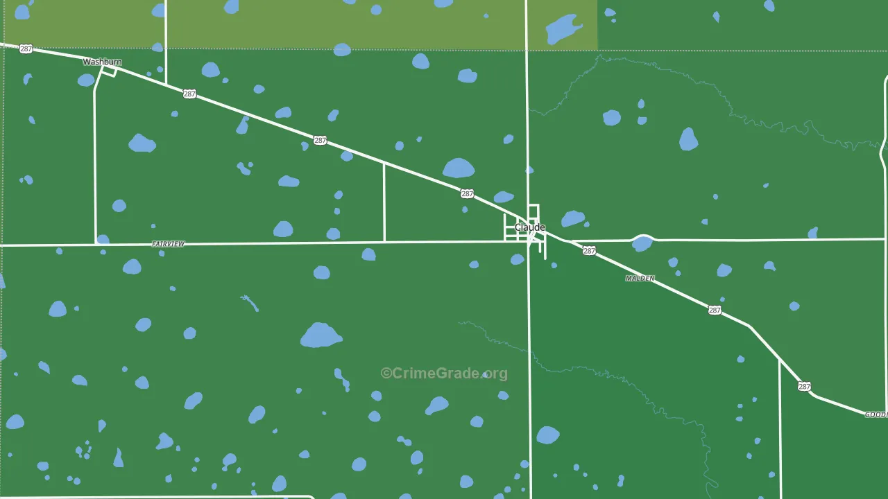Claude, TX Map of Vehicle Theft Rates