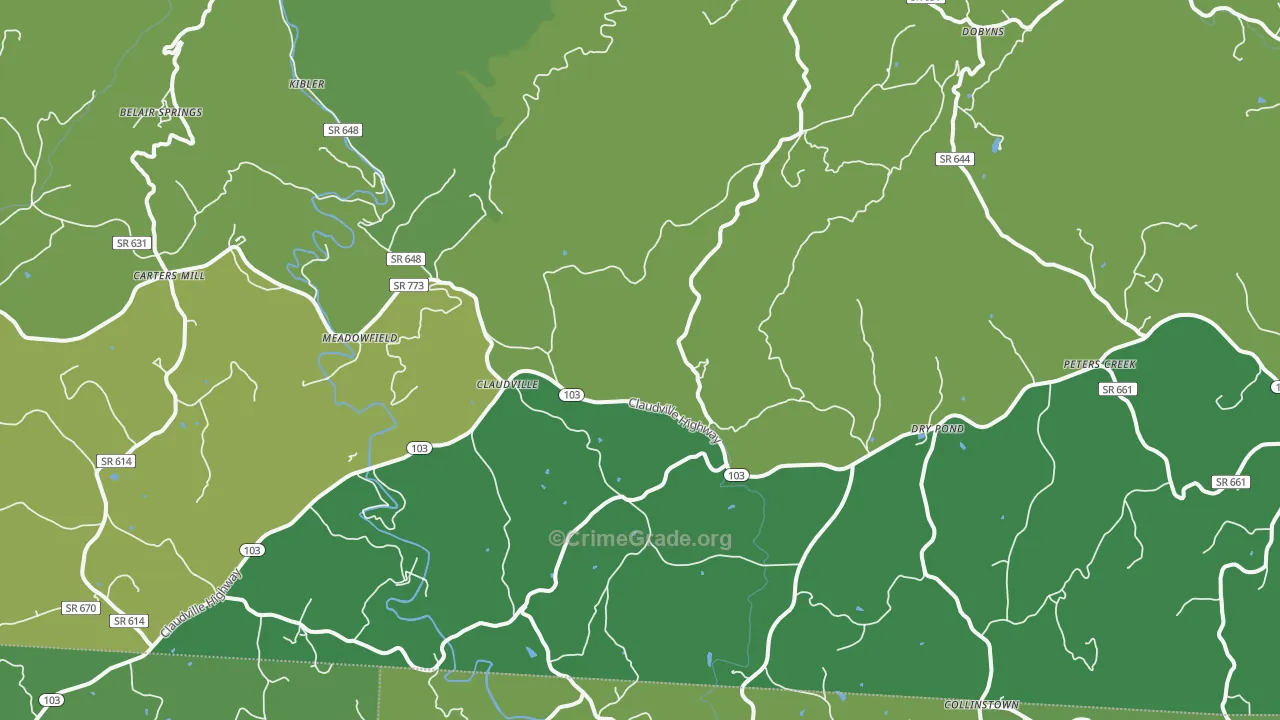 Claudville, VA Map of Vehicle Theft Rates