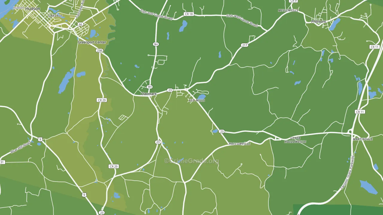 Claverack, NY Map of Vehicle Theft Rates