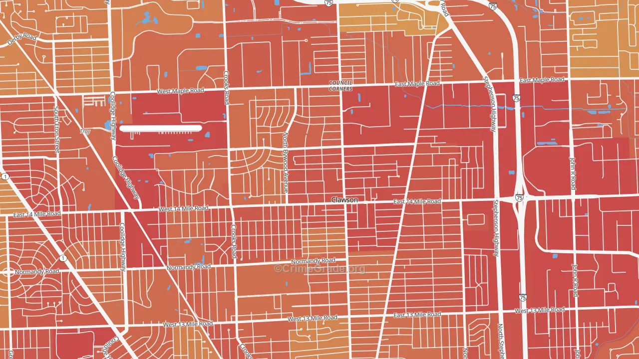 Clawson, MI Map of Vehicle Theft Rates
