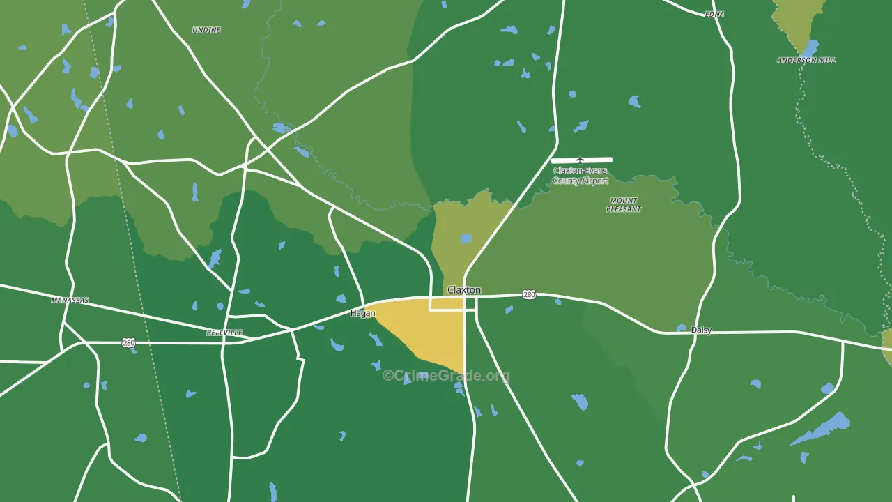 Claxton, GA Map of Vehicle Theft Rates
