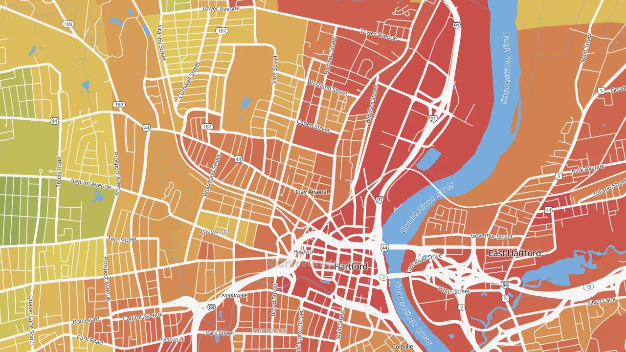 Clay Arsenal, Hartford, CT Map of Vehicle Theft Rates