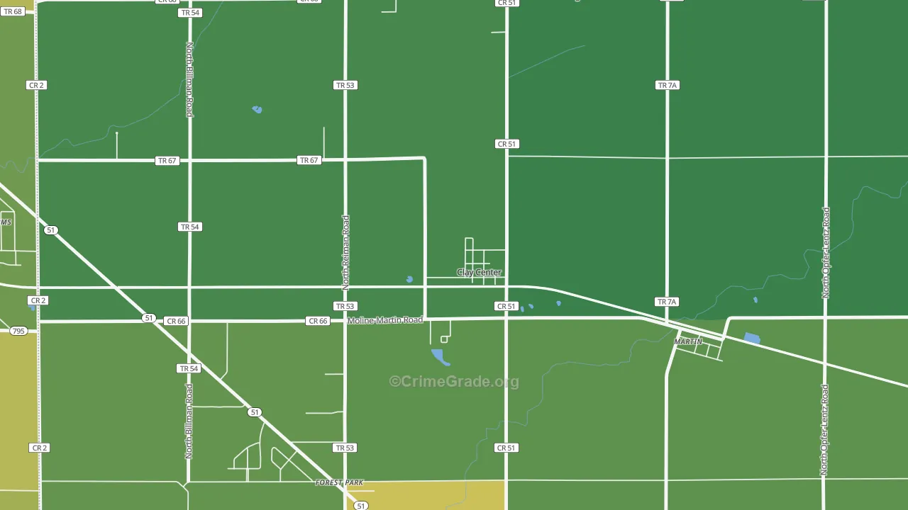 Clay Center, OH Map of Vehicle Theft Rates