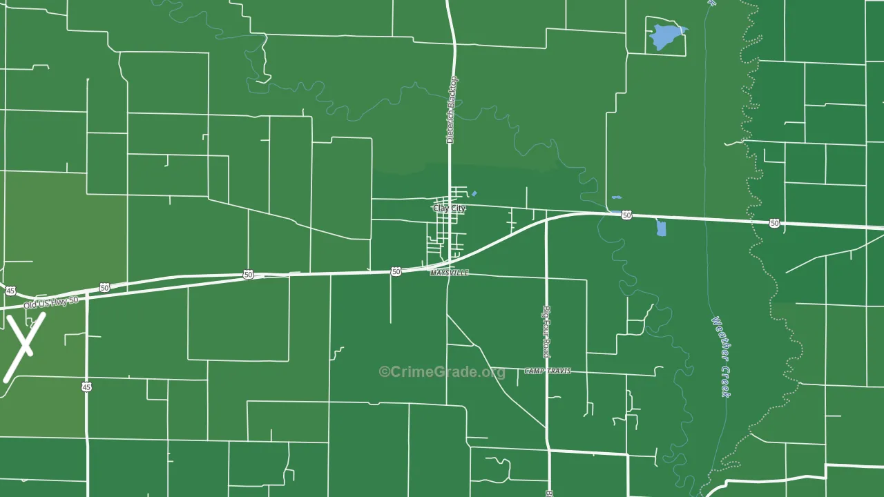 Clay City, IL Map of Vehicle Theft Rates