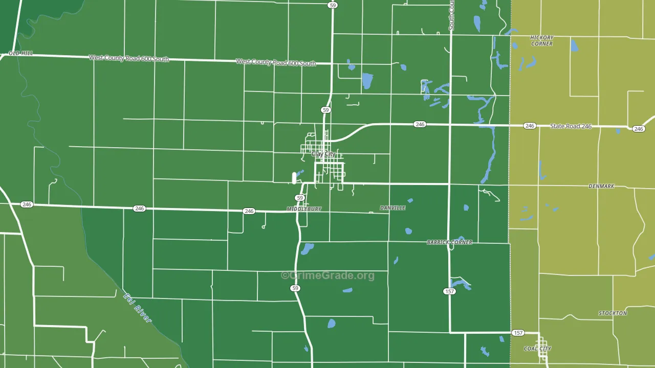 Clay City, IN Map of Vehicle Theft Rates