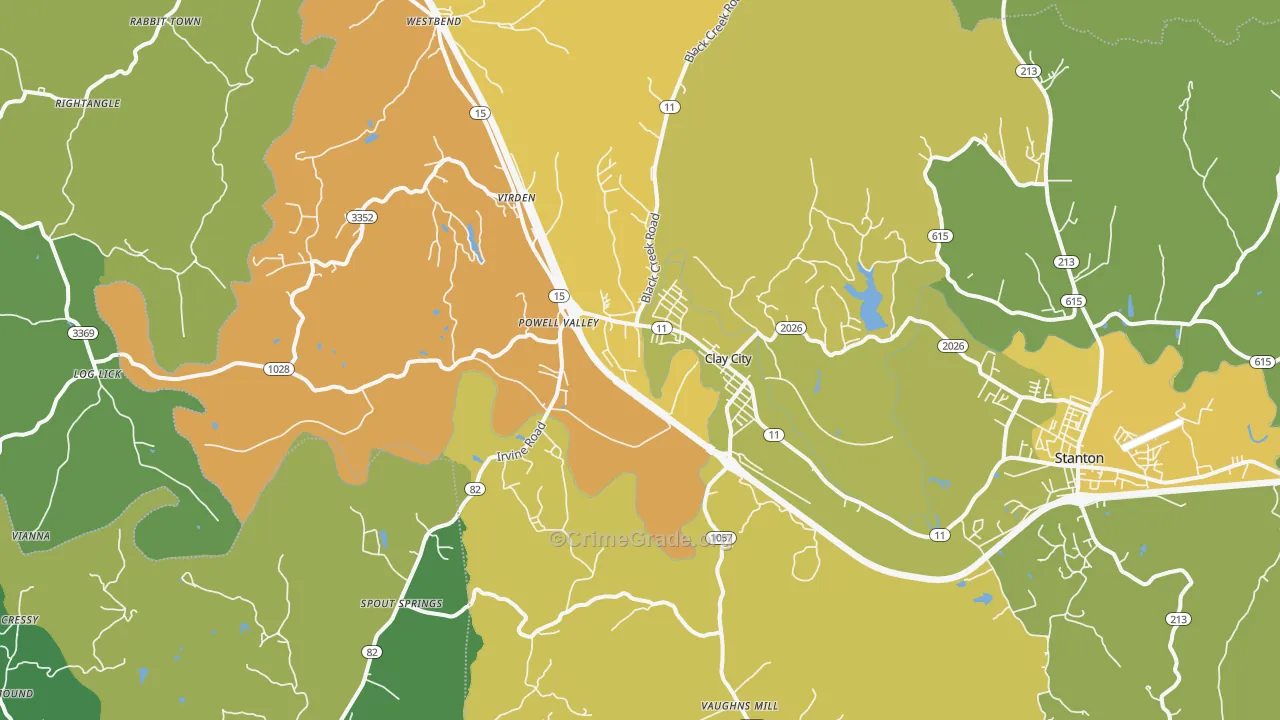 Clay City, KY Map of Vehicle Theft Rates