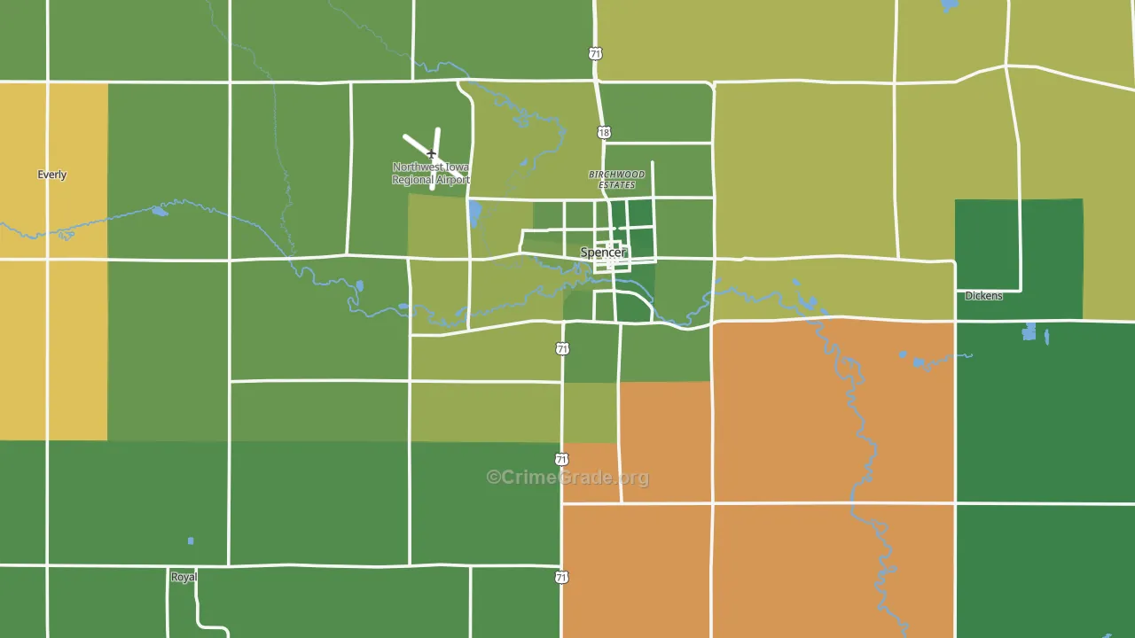 Clay County, IA Map of Vehicle Theft Rates