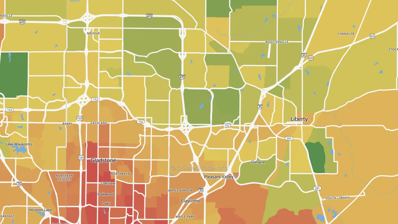 Clay County, MO Map of Vehicle Theft Rates