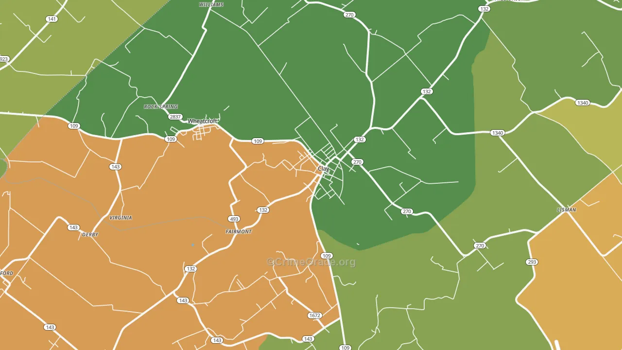 Clay, KY Map of Vehicle Theft Rates