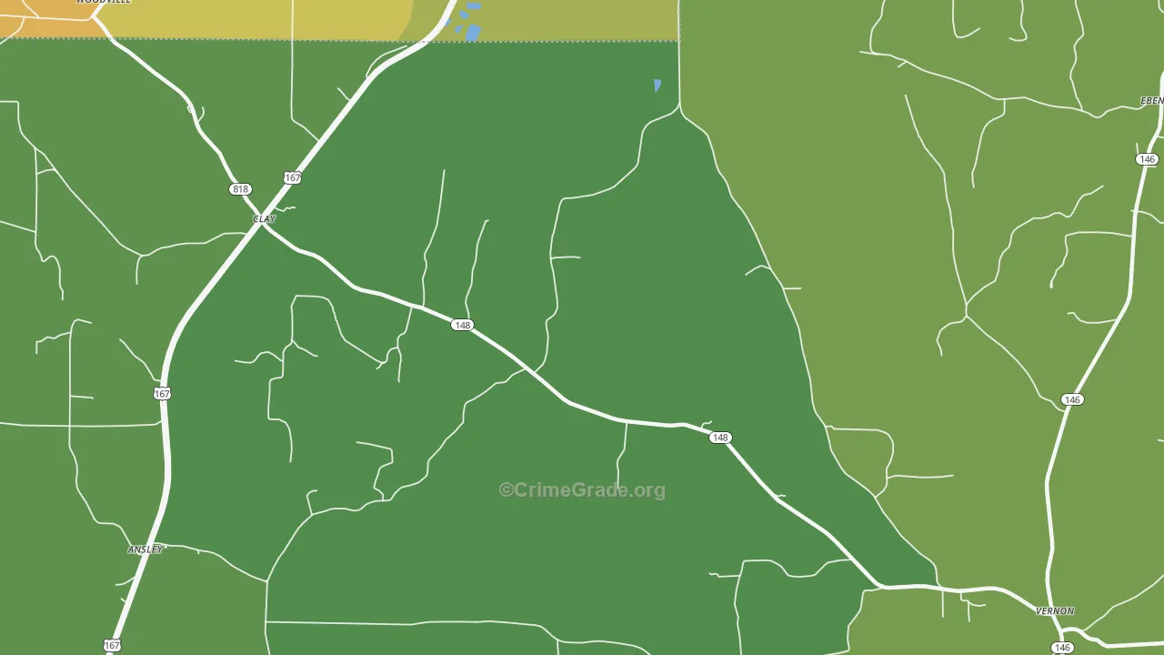 Clay, LA Map of Vehicle Theft Rates