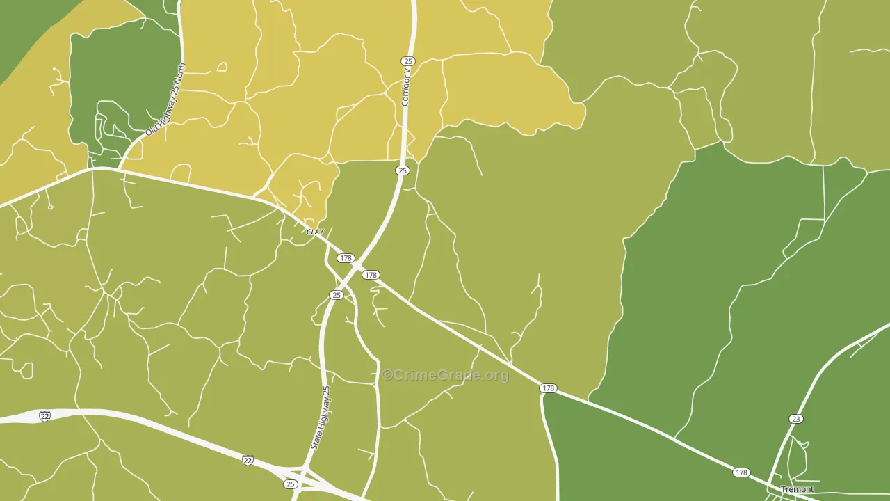 Clay, MS Map of Vehicle Theft Rates