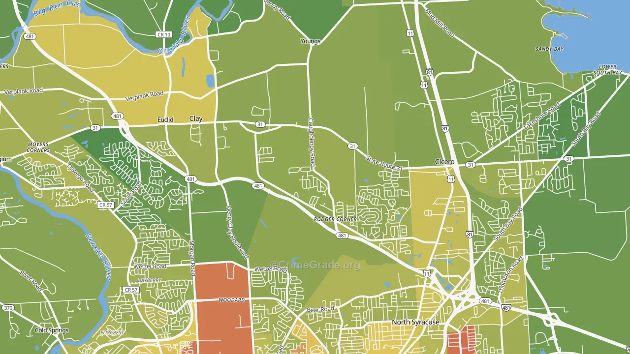 Clay, NY Map of Vehicle Theft Rates