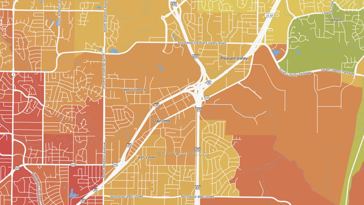 Claycomo, MO Map of Vehicle Theft Rates
