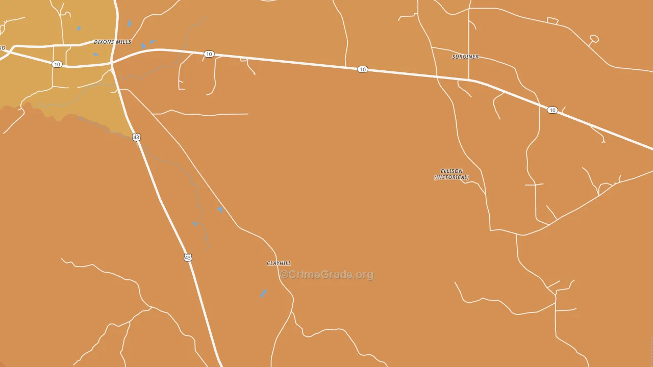 Clayhill, AL Map of Vehicle Theft Rates