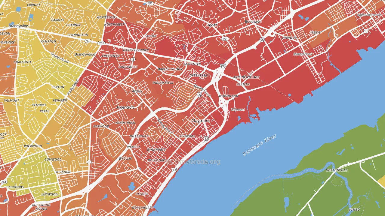 Claymont, DE Map of Vehicle Theft Rates