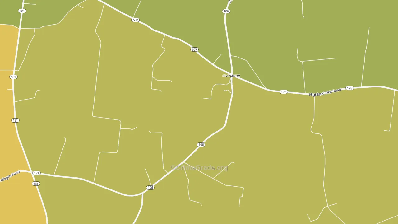 Claymour, KY Map of Vehicle Theft Rates