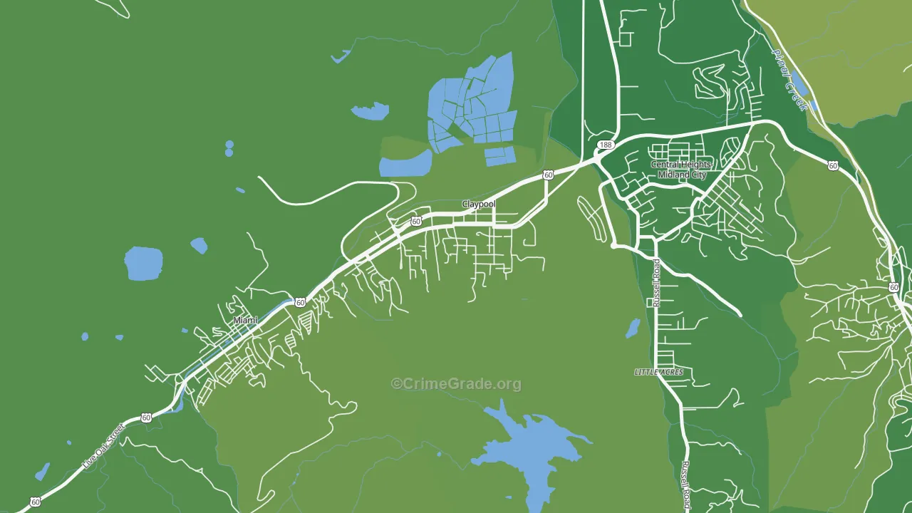 Claypool, AZ Map of Vehicle Theft Rates