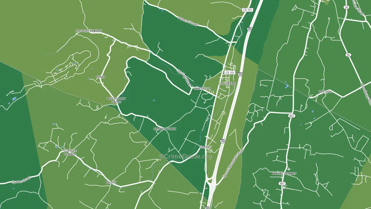 Claysburg, PA Map of Vehicle Theft Rates
